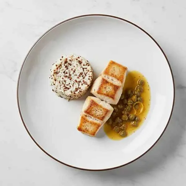 Orange-Glazed Fish with Rice-Quinoa Mix & Butter Caper Sauce